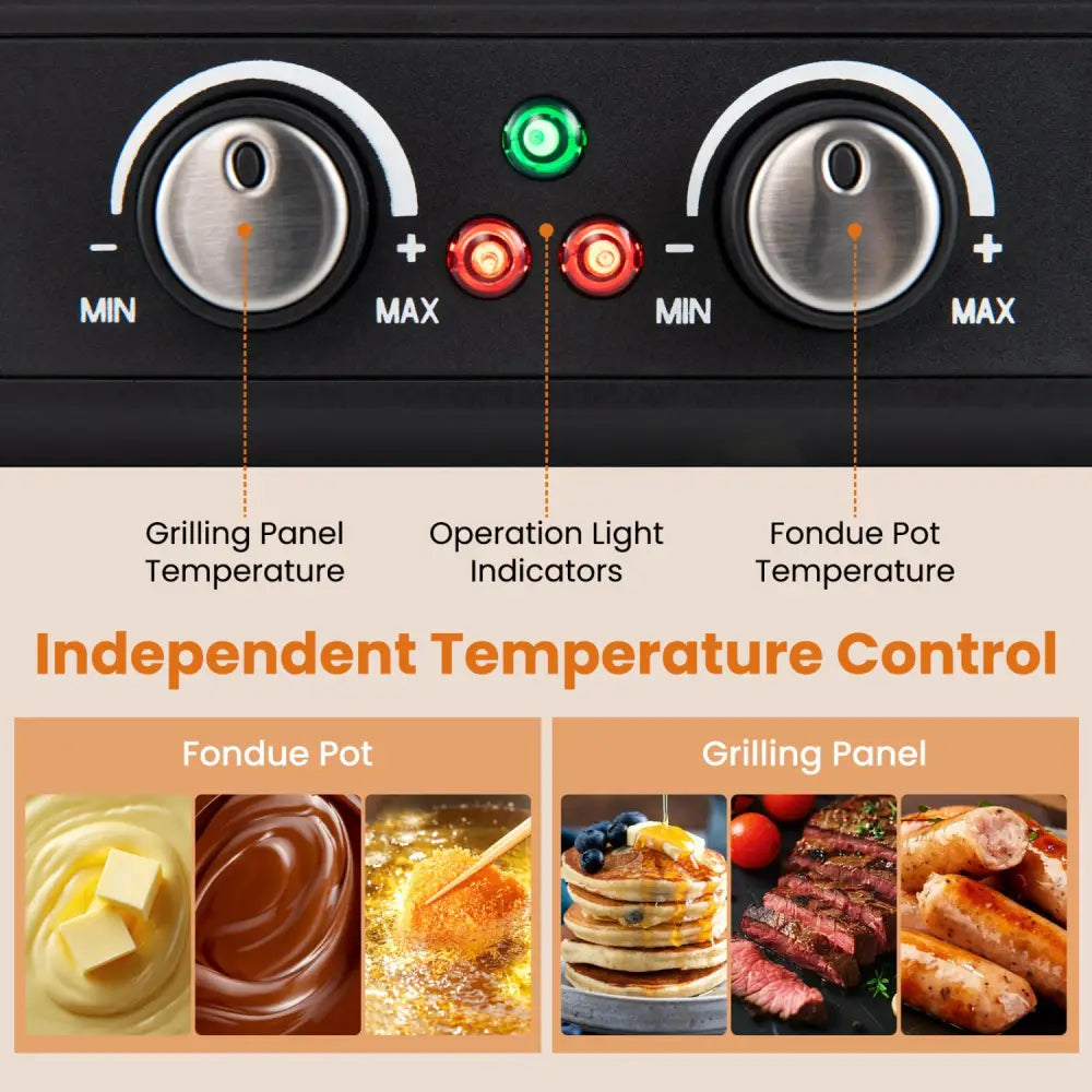 BBQ Grill with Fondue Pot Set and Adjustable Thermostats for 8 People - Cookware & Bakeware