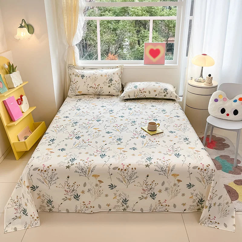 100% Cotton Flower Printed Bed Sheet – Single/Double/King Flat Sheet