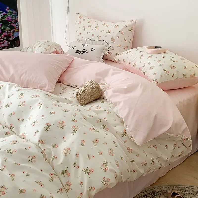 Pink Floral Bedding Set – Soft Duvet Cover, Bed Sheet & Pillowcases