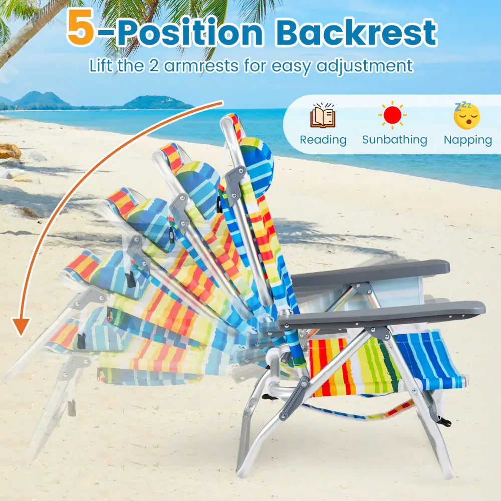 Beach Chairs Set of 2 Portable Folding Backpack Recliners with 5-Position Backrest and Padded Headrest-Yellow - Yellow
