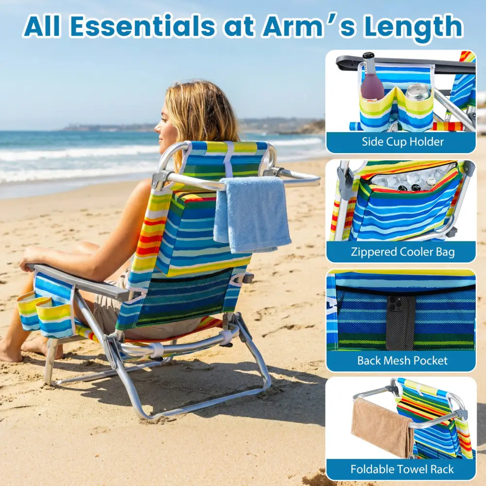 Beach Chairs Set of 2 Portable Folding Backpack Recliners with 5-Position Backrest and Padded Headrest-Yellow - Yellow
