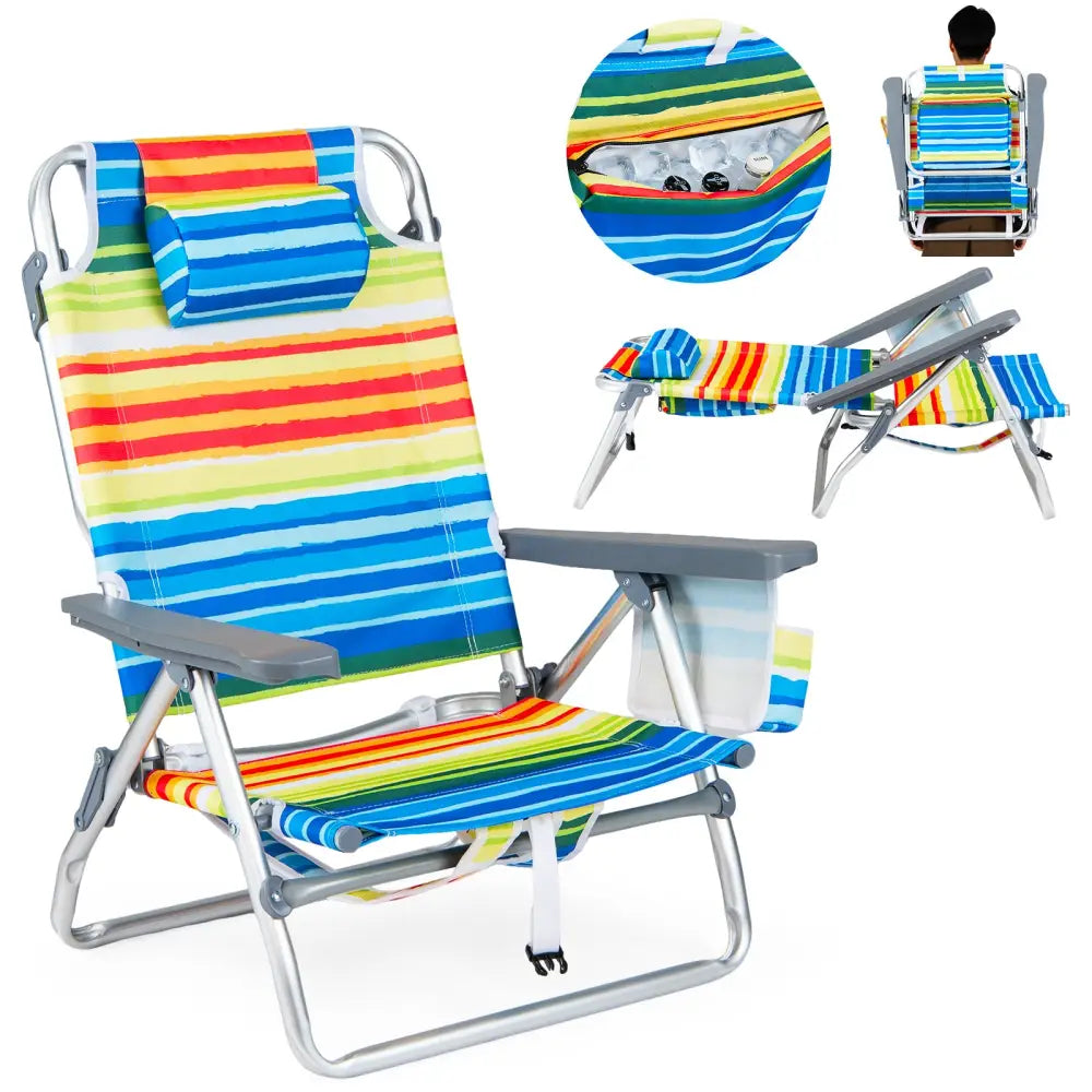 Beach Chairs Set of 2 Portable Folding Backpack Recliners with 5-Position Backrest and Padded Headrest-Yellow - Yellow