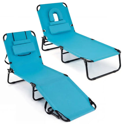 Beach Chaise Lounge Chair with Face Hole and Removable PillowTurquoise - Oasis Home Essentials