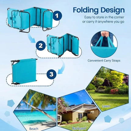 Beach Chaise Lounge Chair with Face Hole and Removable Pillow-Turquoise - Turquoise - Outdoor Chaise Lounges