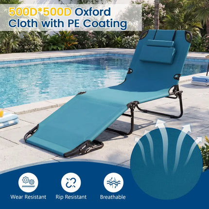Beach Chaise Lounge Chair with Face Hole and Removable Pillow-Blue - Blue - Outdoor Chaise Lounges