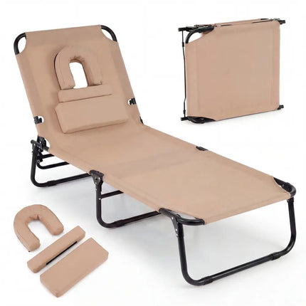 Beach Chaise Lounge Chair with Face Hole and Removable PillowBeige - Oasis Home Essentials