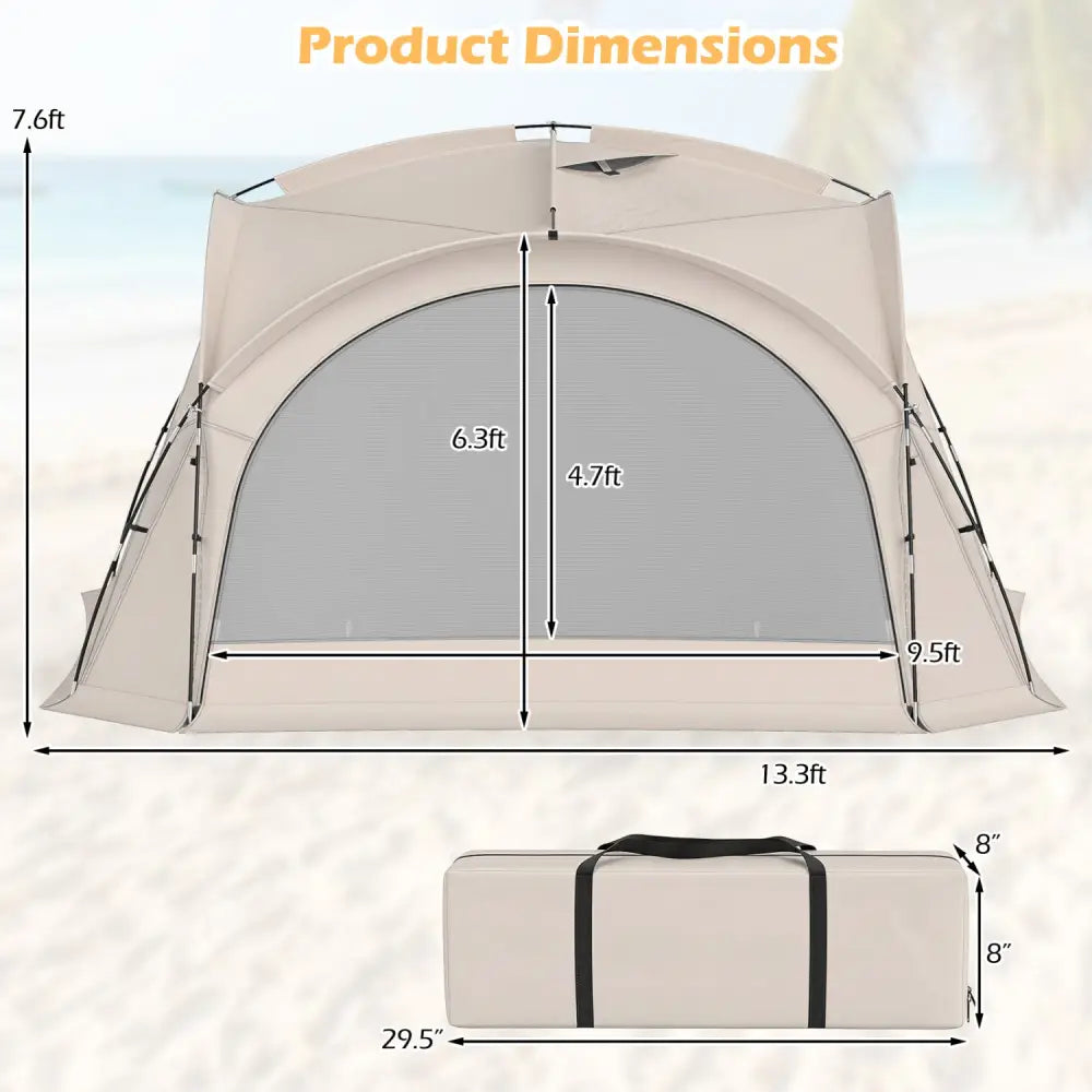 Beach Tent for 12-15 People Easy Setup Dome Canopy Tent with 4 Removable Zippered Sidewalls-Brown - Beige - Tents