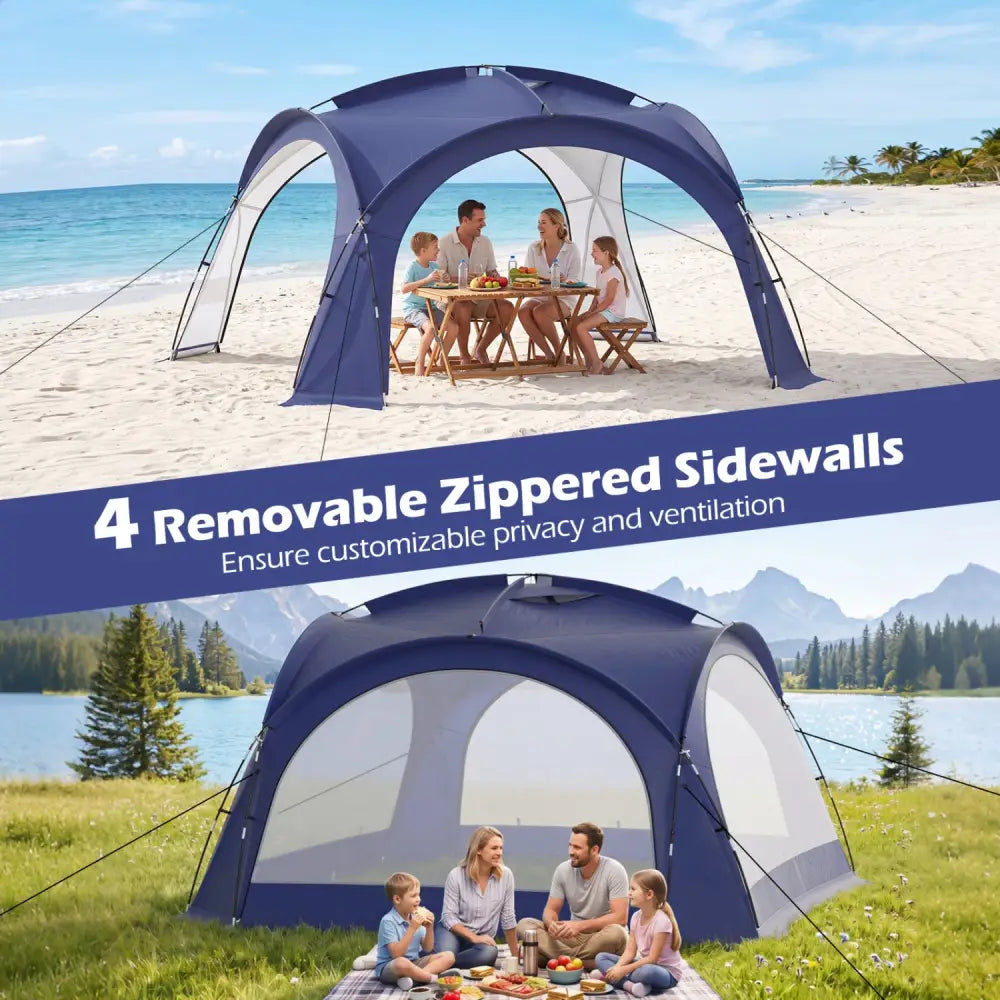 Beach Tent for 12-15 People Easy Setup Dome Canopy Tent with 4 Removable Zippered Sidewalls-Blue - Blue - Tents