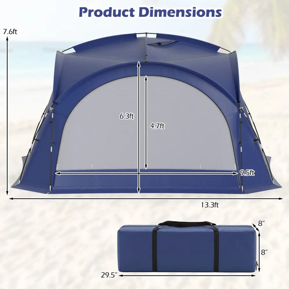 Beach Tent for 12-15 People Easy Setup Dome Canopy Tent with 4 Removable Zippered Sidewalls-Blue - Blue - Tents