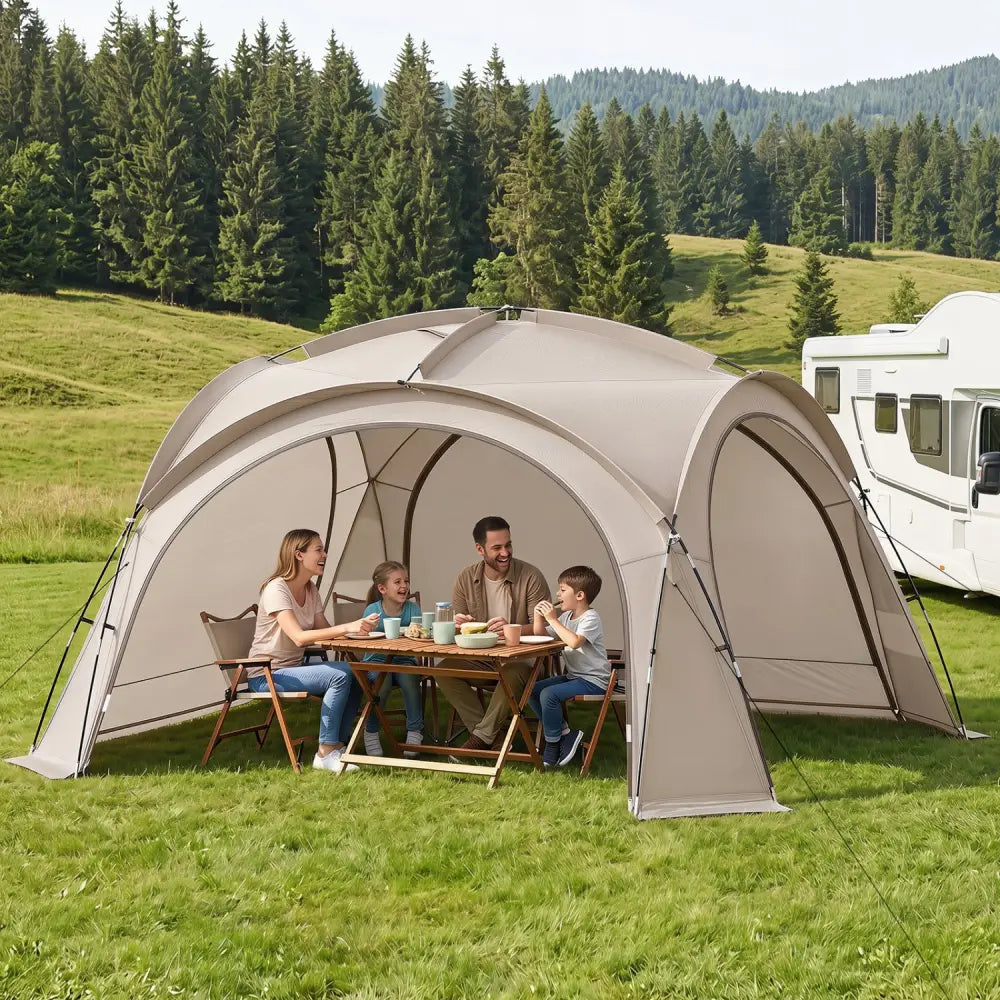 Beach Tent for 12-15 People Easy Setup Dome Canopy Tent with 4 Removable Zippered Sidewalls-Brown - Beige - Tents