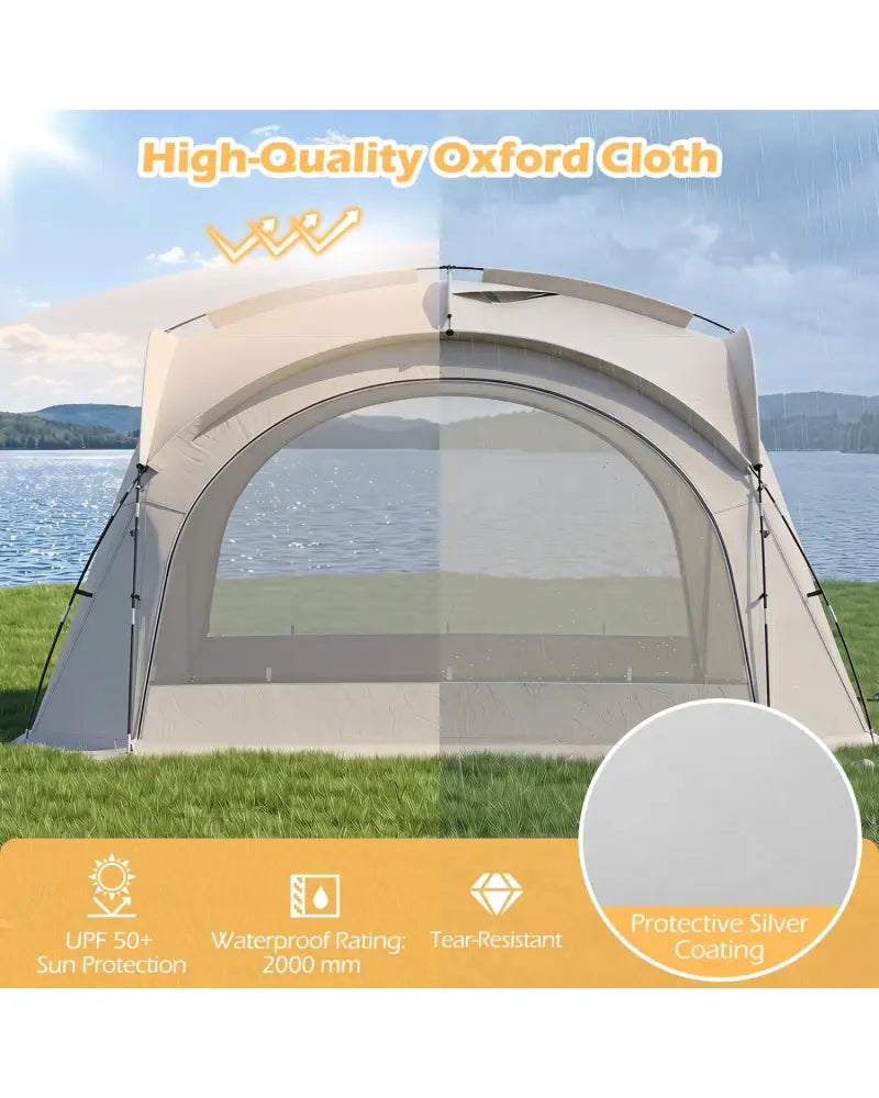 Beach Tent for 12-15 People Easy Setup Dome Canopy Tent with 4 Removable Zippered Sidewalls-Brown - Beige - Tents