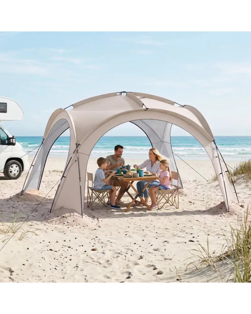 Beach Tent for 12-15 People Easy Setup Dome Canopy Tent with 4 Removable Zippered Sidewalls-Brown - Beige - Tents