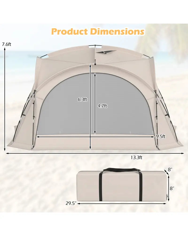 Beach Tent for 12-15 People Easy Setup Dome Canopy Tent with 4 Removable Zippered Sidewalls-Brown - Beige - Tents