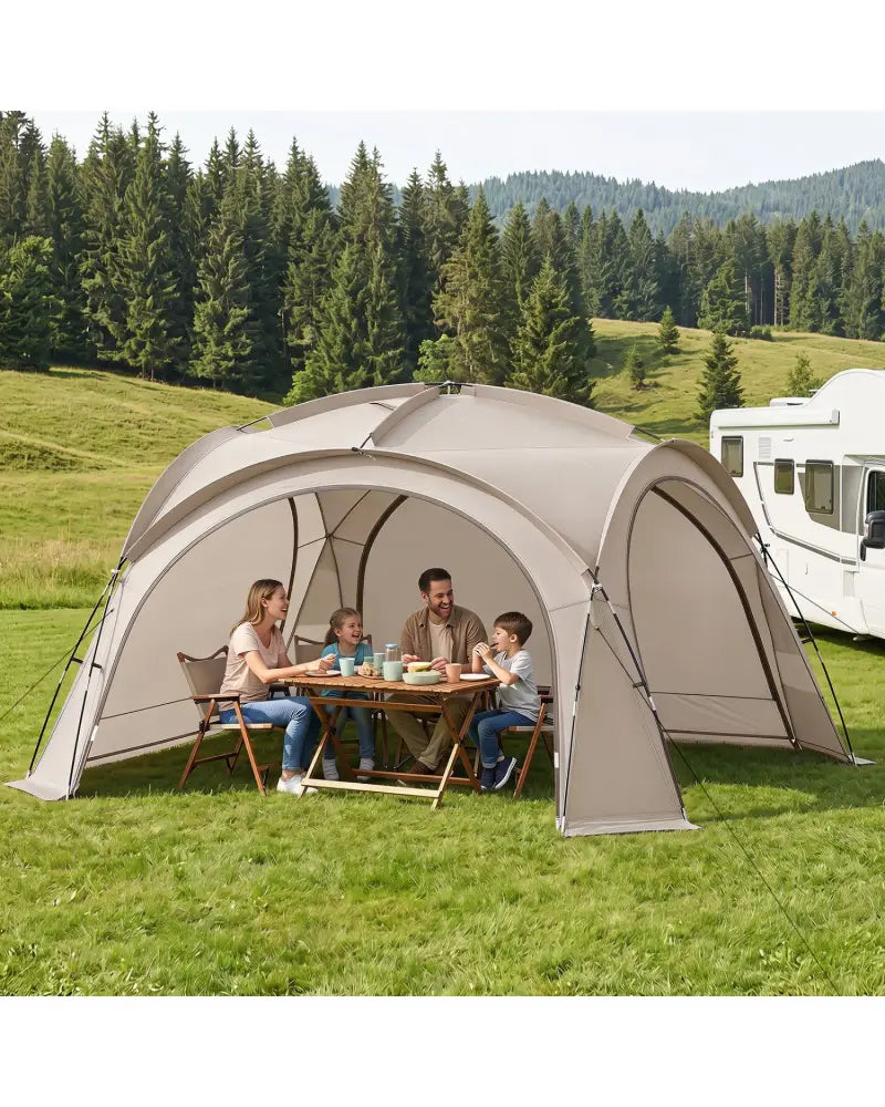 Beach Tent for 12-15 People Easy Setup Dome Canopy Tent with 4 Removable Zippered Sidewalls-Brown - Beige - Tents
