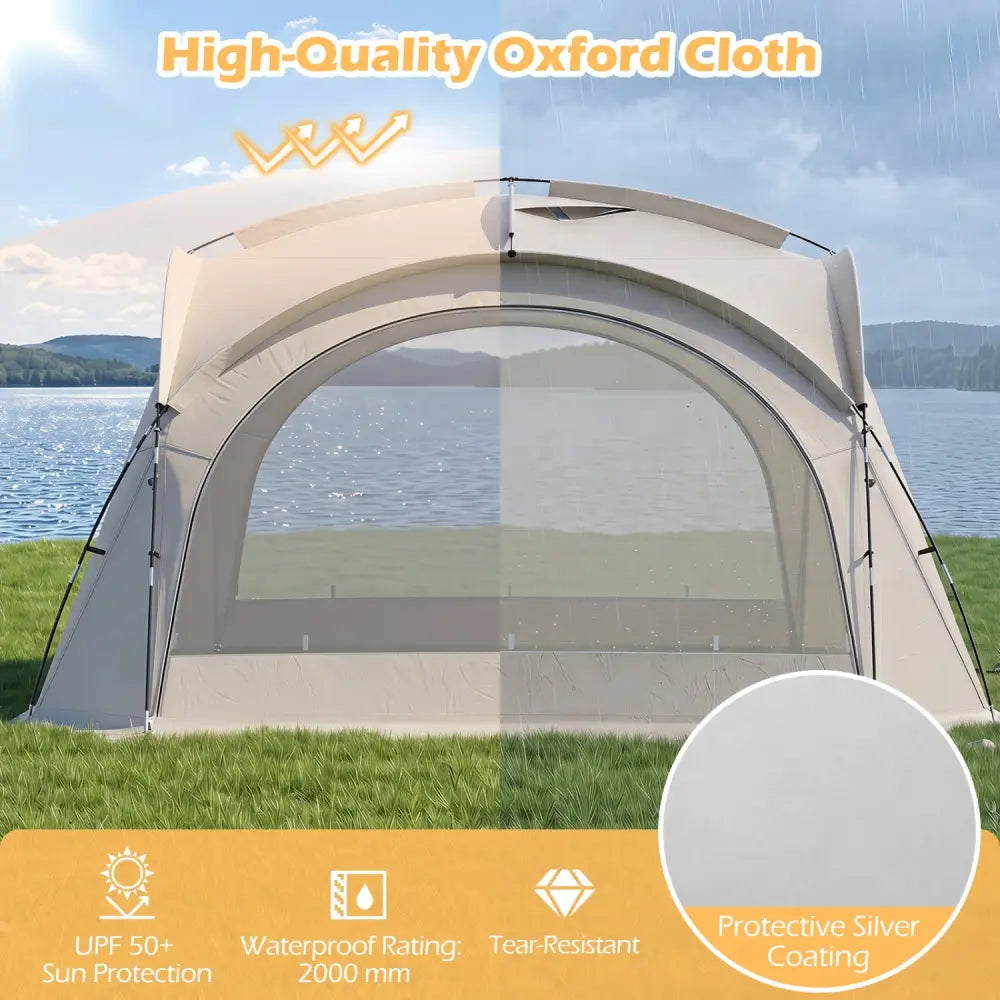 Beach Tent for 12-15 People Easy Setup Dome Canopy Tent with 4 Removable Zippered Sidewalls-Brown - Beige - Tents