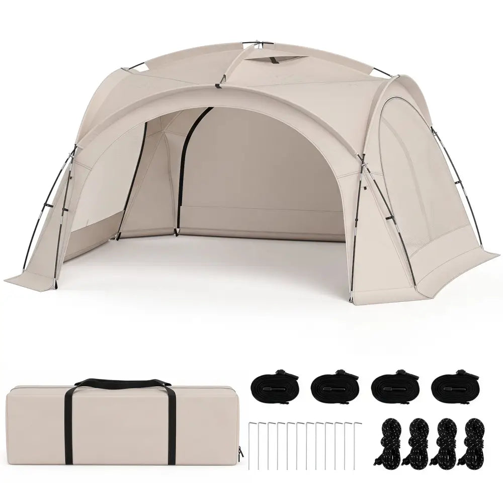 Beach Tent for 12-15 People Easy Setup Dome Canopy Tent with 4 Removable Zippered Sidewalls-Brown - Beige - Tents