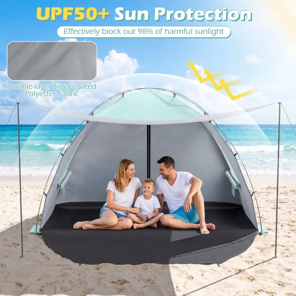 Beach Tent Sun Shelter with Canopy Easy Setup UPF50+ Sun Protection-Green - Green - Tents