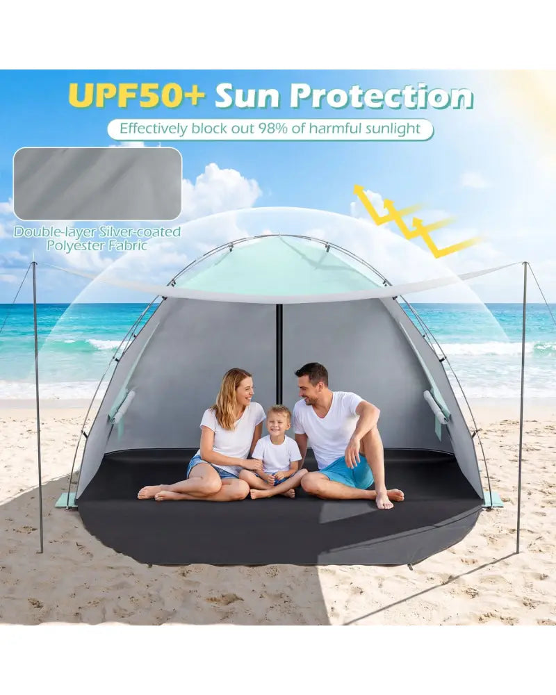 Beach Tent Sun Shelter with Canopy Easy Setup UPF50+ Sun Protection-Green - Green - Tents