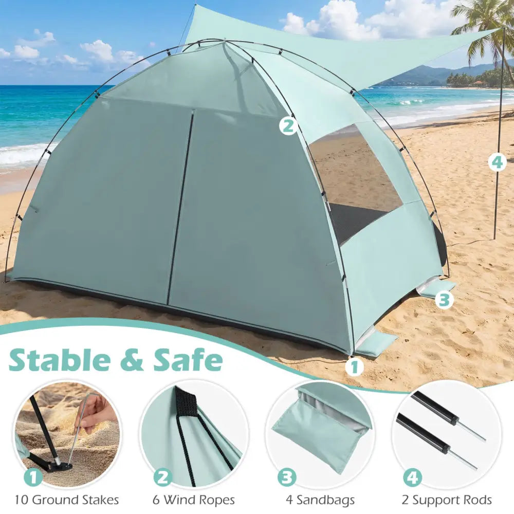 Beach Tent Sun Shelter with Canopy Easy Setup UPF50+ Sun Protection-Green - Green - Tents