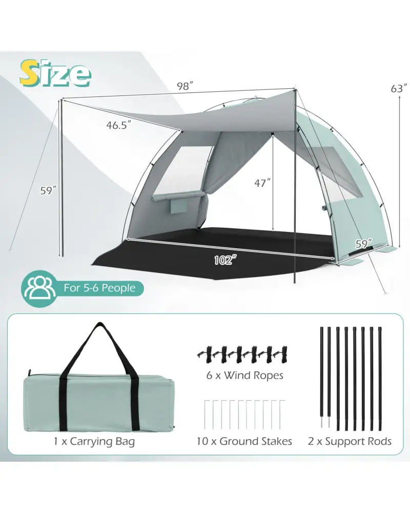 Beach Tent Sun Shelter with Canopy Easy Setup UPF50+ Sun Protection-Green - Green - Tents