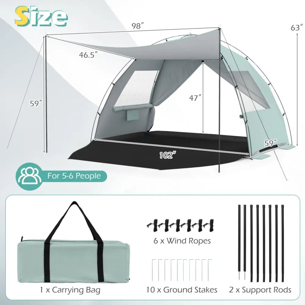 Beach Tent Sun Shelter with Canopy Easy Setup UPF50+ Sun Protection-Green - Green - Tents