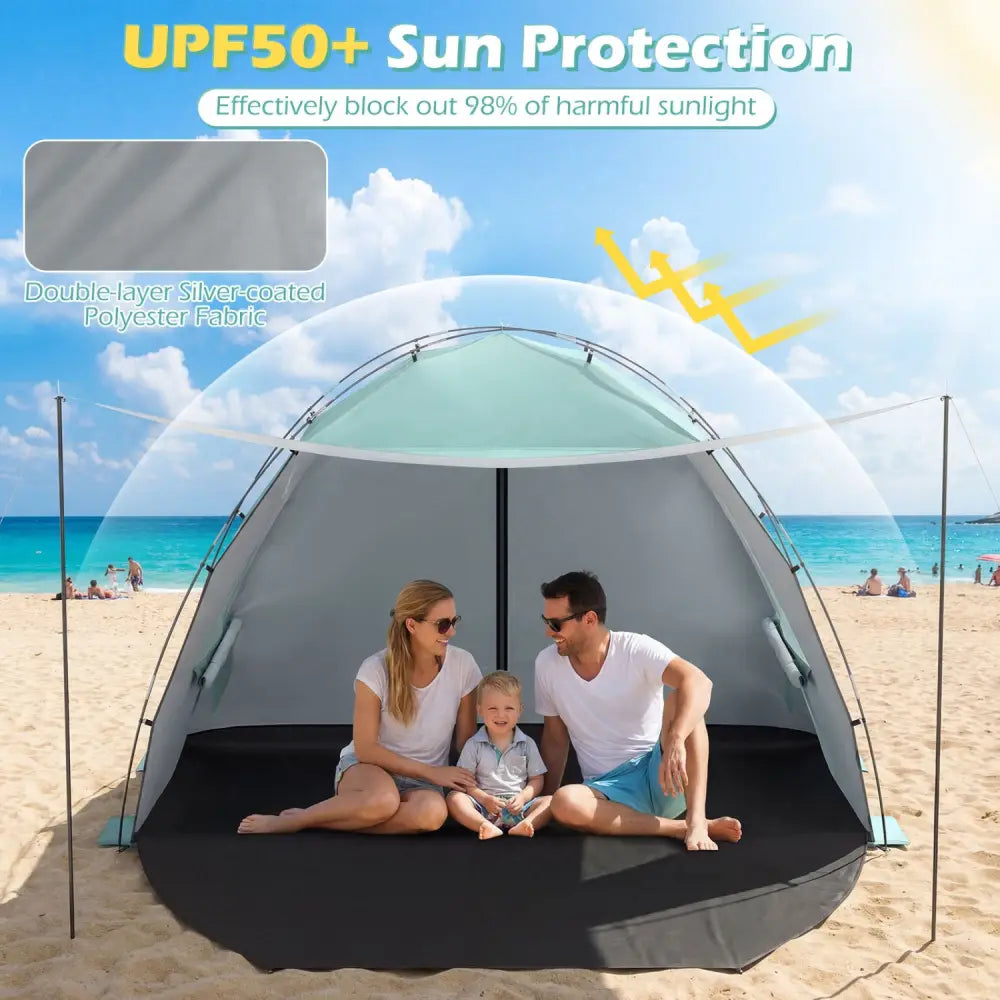 Beach Tent Sun Shelter with Canopy with Extended Floor and Vent Windows-Green - Green - Tents