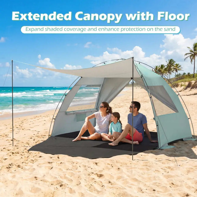 Beach Tent Sun Shelter with Canopy with Extended Floor and Vent Windows-Green - Green - Tents