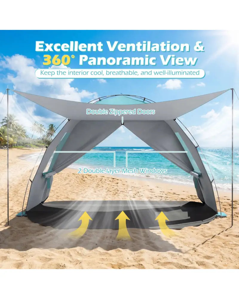 Beach Tent Sun Shelter with Canopy with Extended Floor and Vent Windows-Blue - Blue - Tents