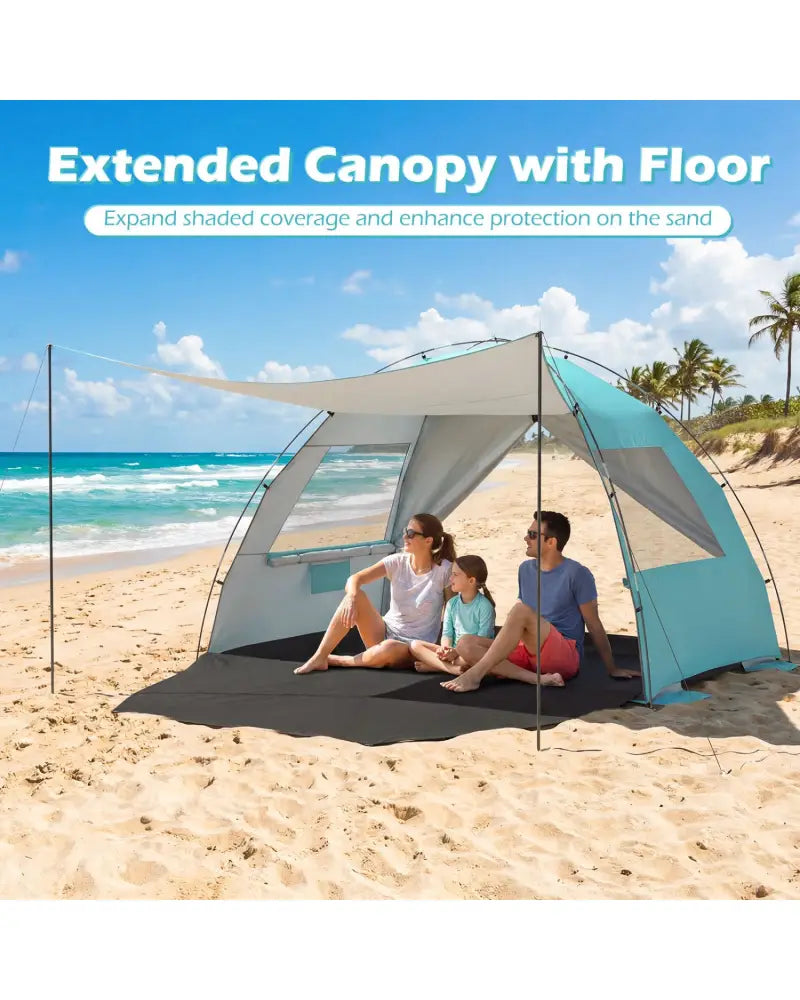 Beach Tent Sun Shelter with Canopy with Extended Floor and Vent Windows-Blue - Blue - Tents