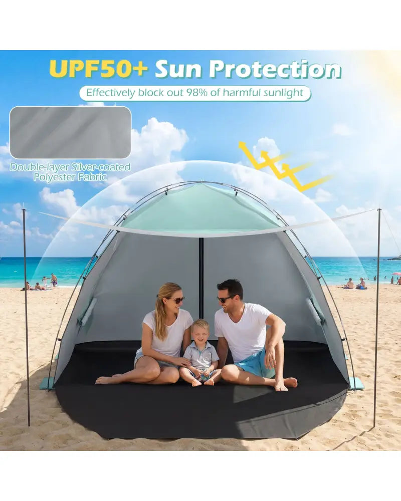 Beach Tent Sun Shelter with Canopy with Extended Floor and Vent Windows-Green - Green - Tents