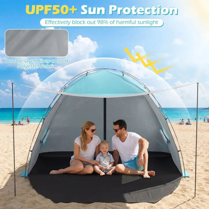 Beach Tent Sun Shelter with Canopy with Extended Floor and Vent Windows-Blue - Blue - Tents