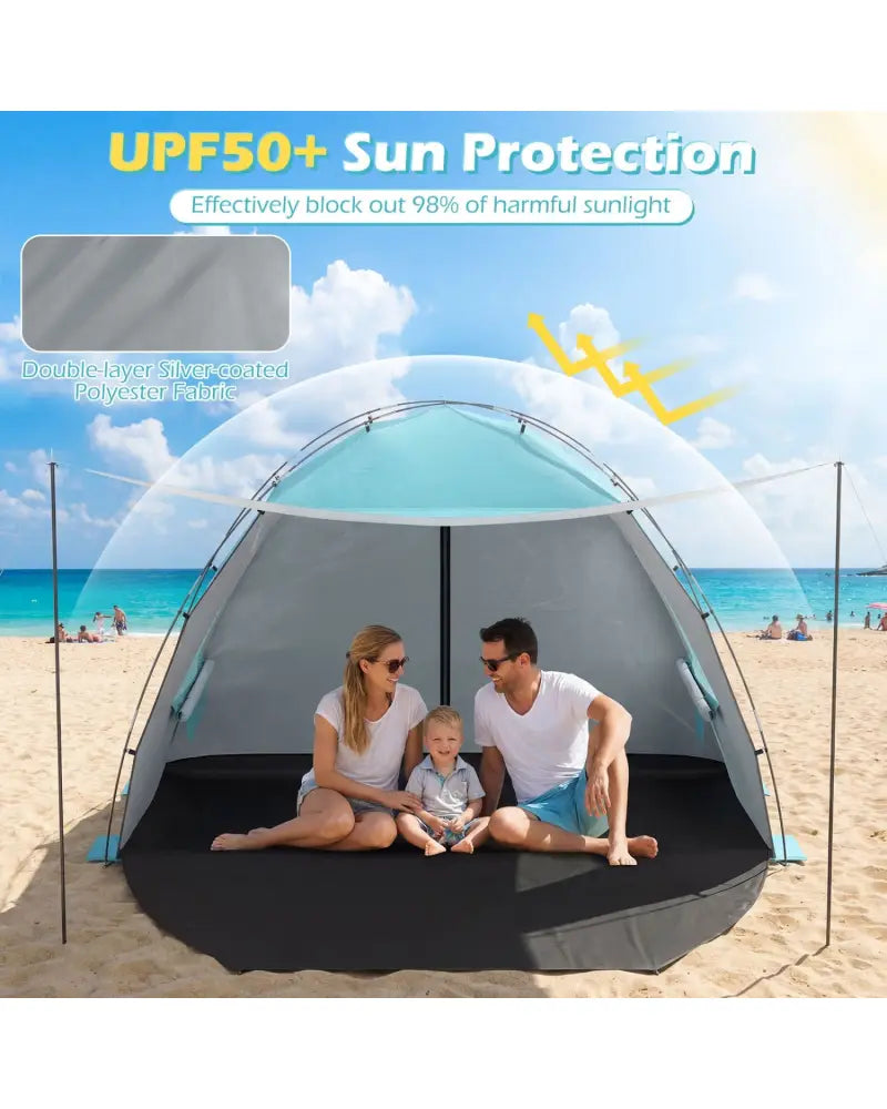 Beach Tent Sun Shelter with Canopy with Extended Floor and Vent Windows-Blue - Blue - Tents