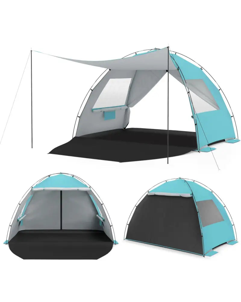 Beach Tent Sun Shelter with Canopy with Extended Floor and Vent Windows-Blue - Blue - Tents