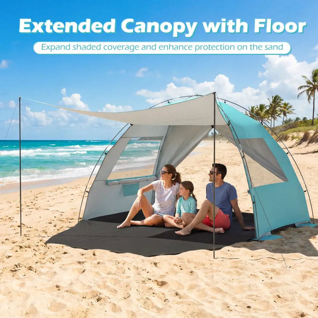 Beach Tent Sun Shelter with Canopy with Extended Floor and Vent Windows-Blue - Blue - Tents