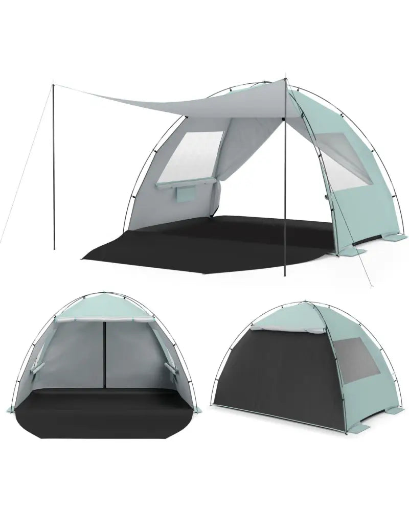 Beach Tent Sun Shelter with Canopy with Extended Floor and Vent Windows-Green - Green - Tents