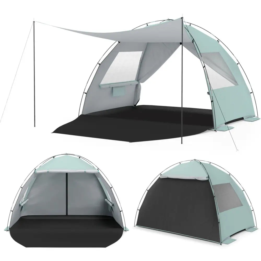 Beach Tent Sun Shelter with Canopy with Extended Floor and Vent Windows-Green - Green - Tents