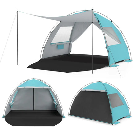 Beach Tent Sun Shelter with Canopy with Extended Floor and Vent Windows-Blue - Blue - Tents