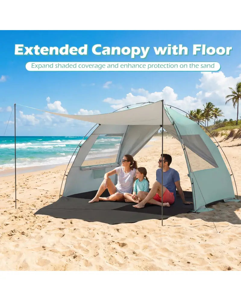 Beach Tent Sun Shelter with Canopy with Extended Floor and Vent Windows-Green - Green - Tents
