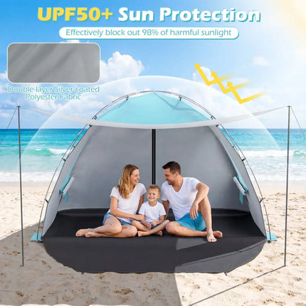 Beach Tent Sun Shelter with Canopy Pop-Up Easy Setup UPF50+ Sun Protection-Blue - Blue - Tents