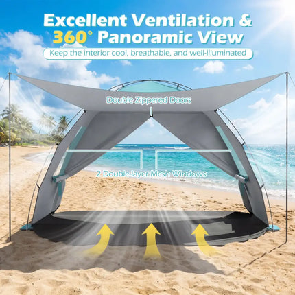 Beach Tent Sun Shelter with Canopy Pop-Up Easy Setup UPF50+ Sun Protection-Blue - Blue - Tents