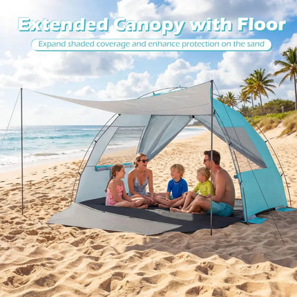 Beach Tent Sun Shelter with Canopy Pop-Up Easy Setup UPF50+ Sun Protection-Blue - Blue - Tents