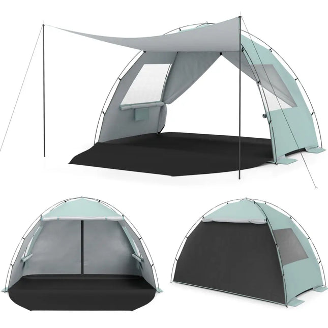 Beach Tent Sun Shelter with Canopy Pop-Up Easy Setup UPF50+ Sun Protection-Green - Green - Tents