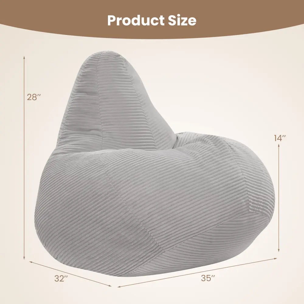Bean Bag Chair for Adults Accent Lazy Sofa with Skin-friendly Corduroy Cover and Soft Sponge Filling-Gray - Gray