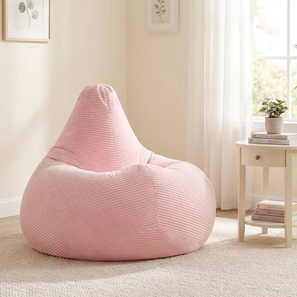Bean Bag Chair for Adults Accent Lazy Sofa with Skin-friendly Corduroy Cover and Soft Sponge Filling-Pink - Pink