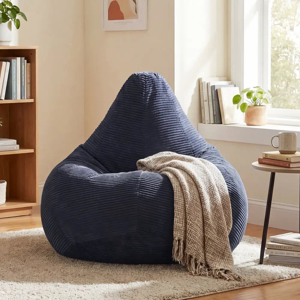 Bean Bag Chair for Adults Accent Lazy Sofa with Skin-friendly Corduroy Cover and Soft Sponge Filling-Blue - Blue