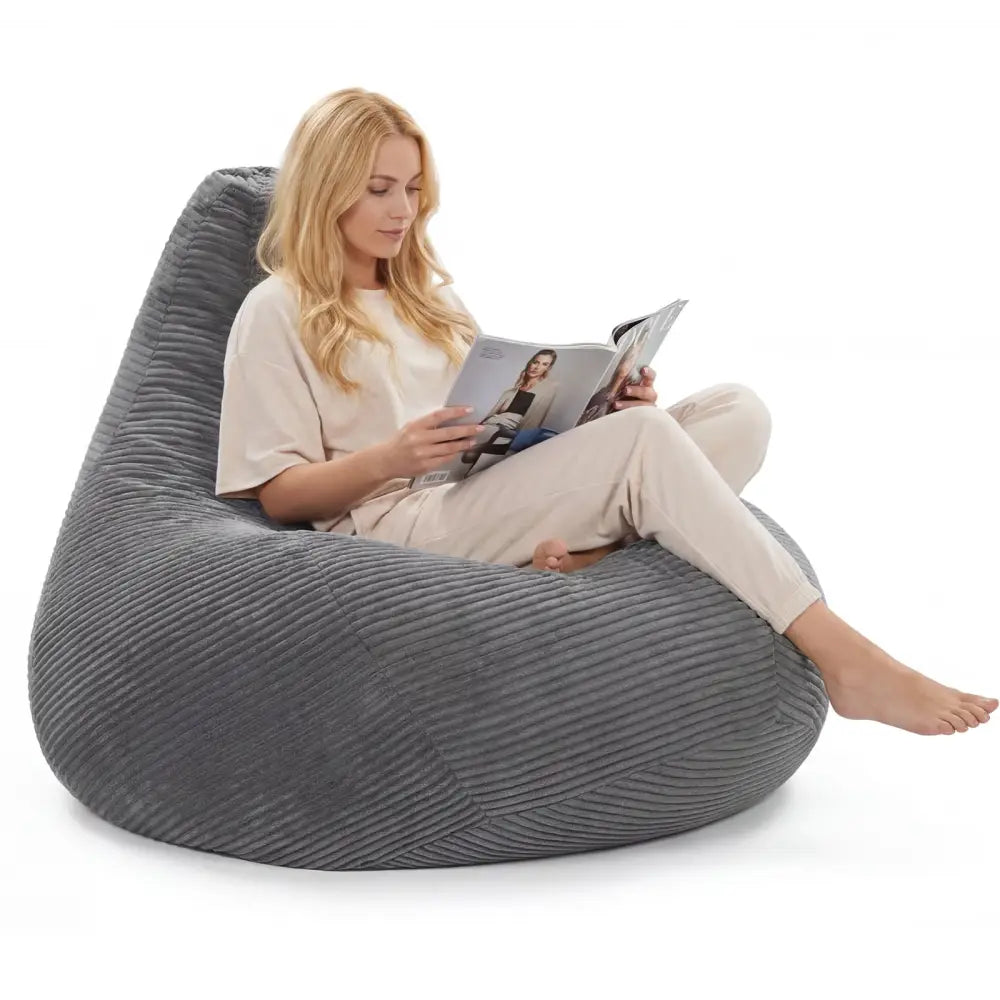 Bean Bag Chair for Adults Accent Lazy Sofa with Skin-friendly Corduroy Cover and Soft Sponge Filling-Dark Gray - Dark