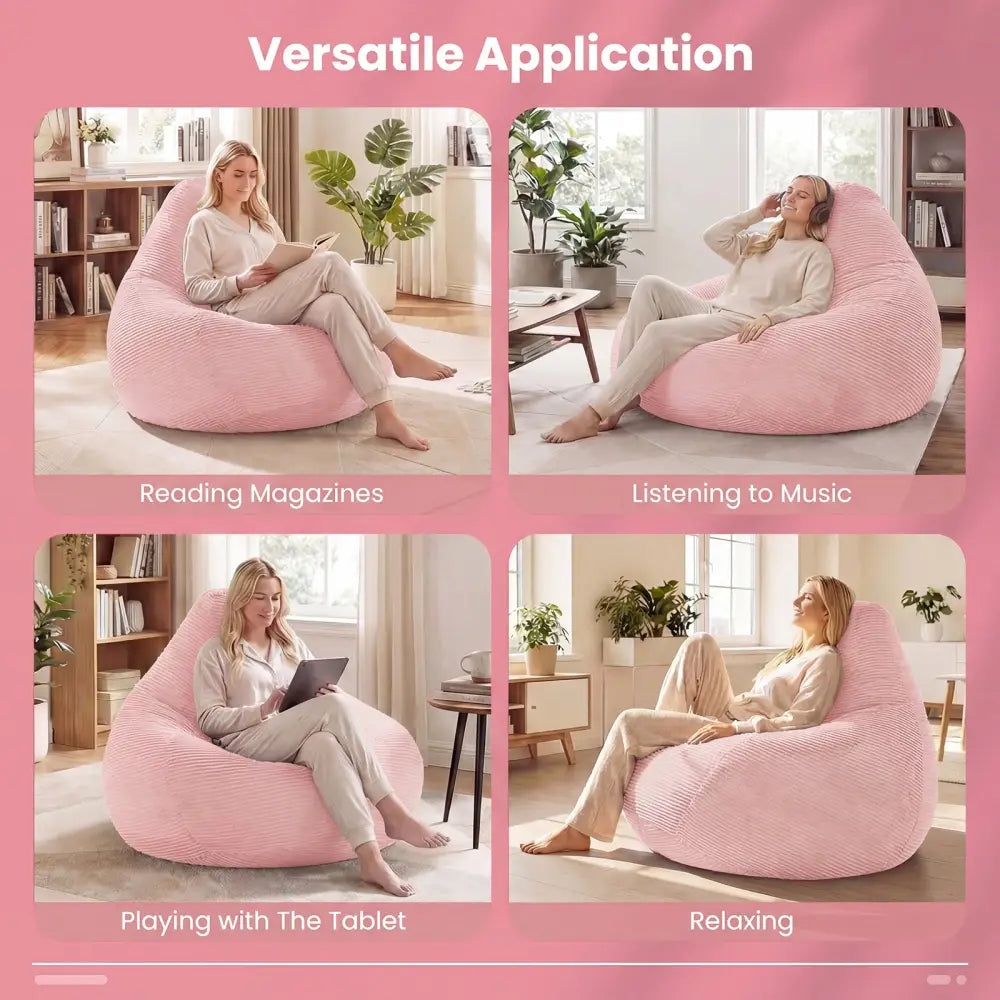 Bean Bag Chair for Adults Accent Lazy Sofa with Skin-friendly Corduroy Cover and Soft Sponge Filling-Pink - Pink