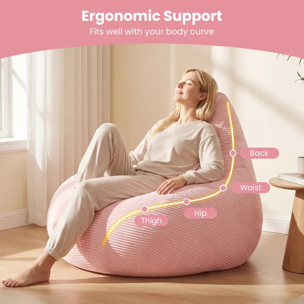 Bean Bag Chair for Adults Accent Lazy Sofa with Skin-friendly Corduroy Cover and Soft Sponge Filling-Pink - Pink