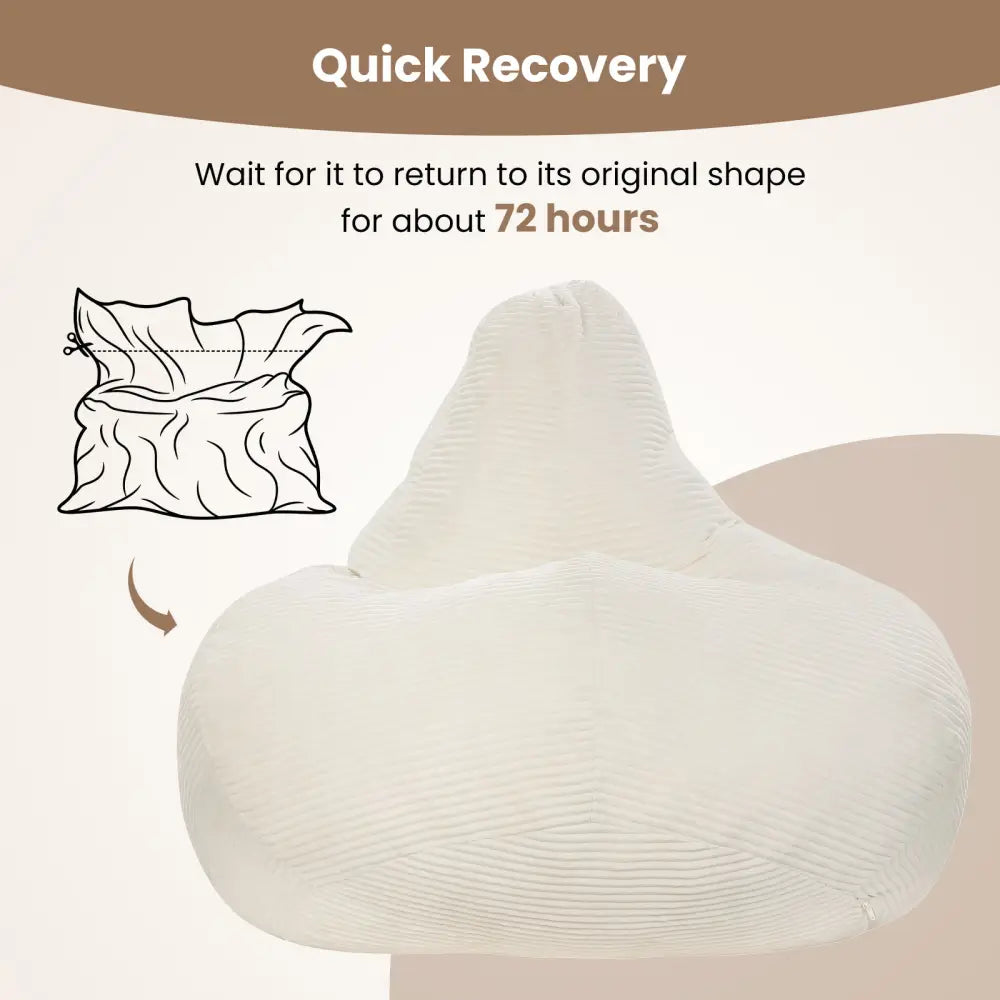 Bean Bag Chair for Adults Accent Lazy Sofa with Skin-friendly Corduroy Cover and Soft Sponge Filling-Off White