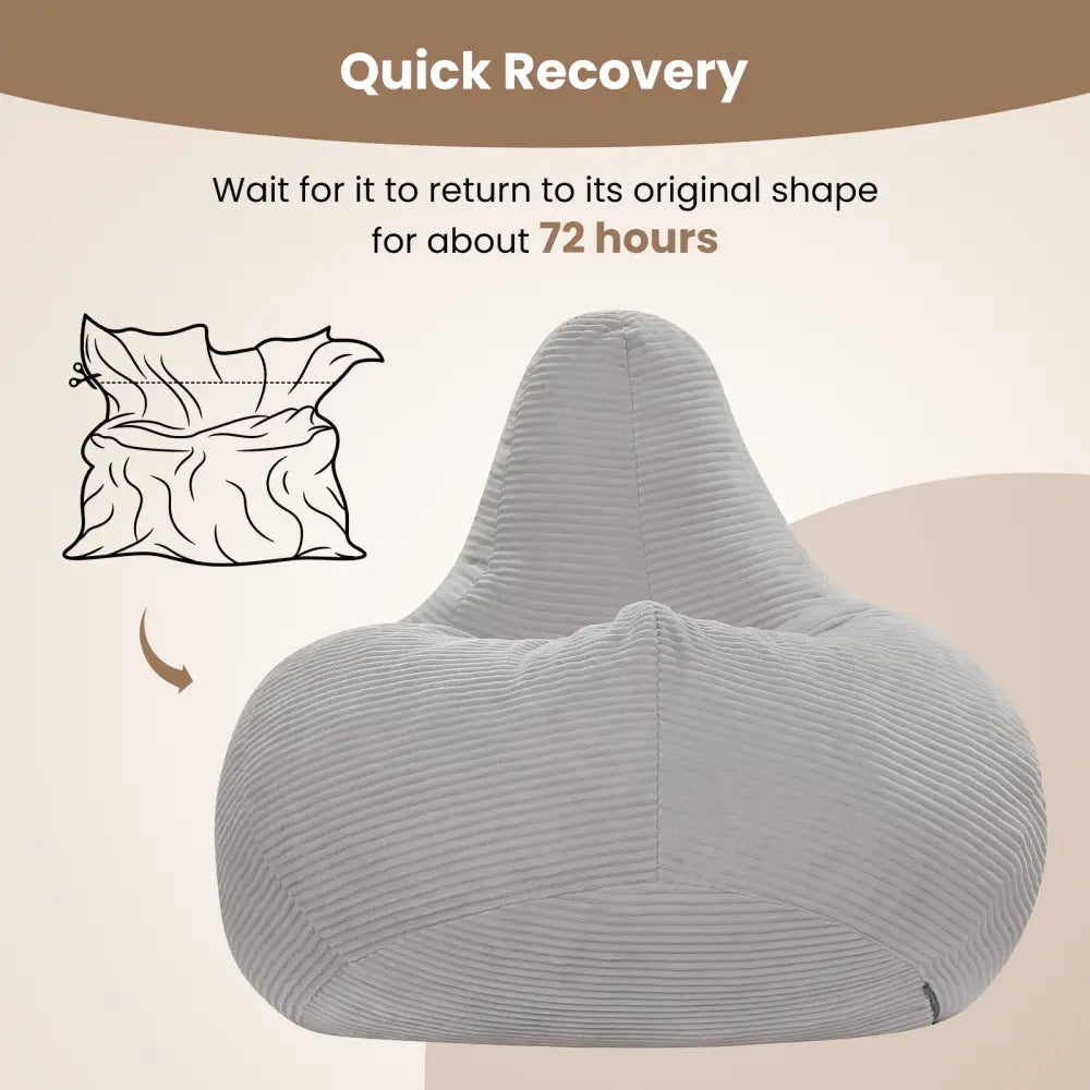 Bean Bag Chair for Adults Accent Lazy Sofa with Skin-friendly Corduroy Cover and Soft Sponge Filling-Gray - Gray